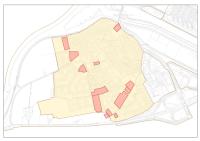Beinum: Op de kaart staan de oude boerderijen en stukjes lintbebouwing aangegeven die binnen het stratenplan van de wijk zijn opgenomen.