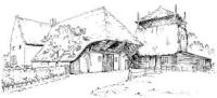 Authentieke tekening van Hallehuisboerderij.